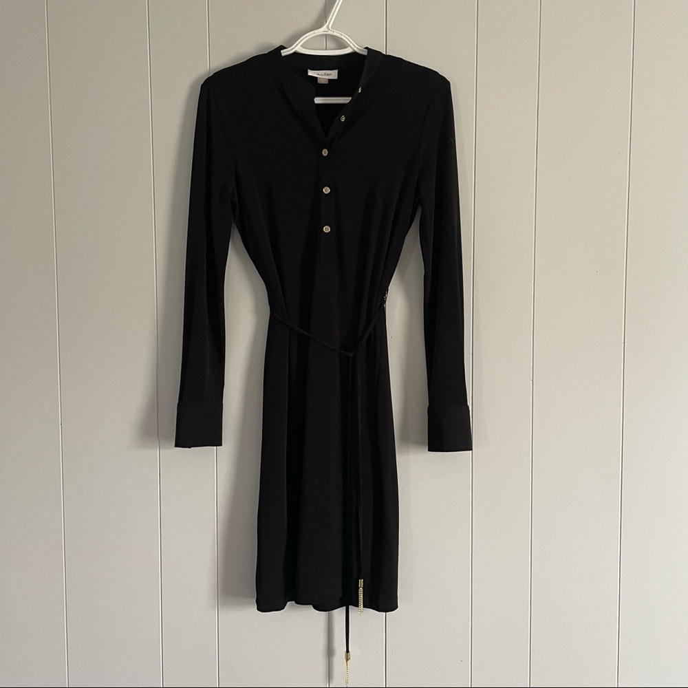 Calvin Klein black long sleeve tie waist button down dress   Size 2